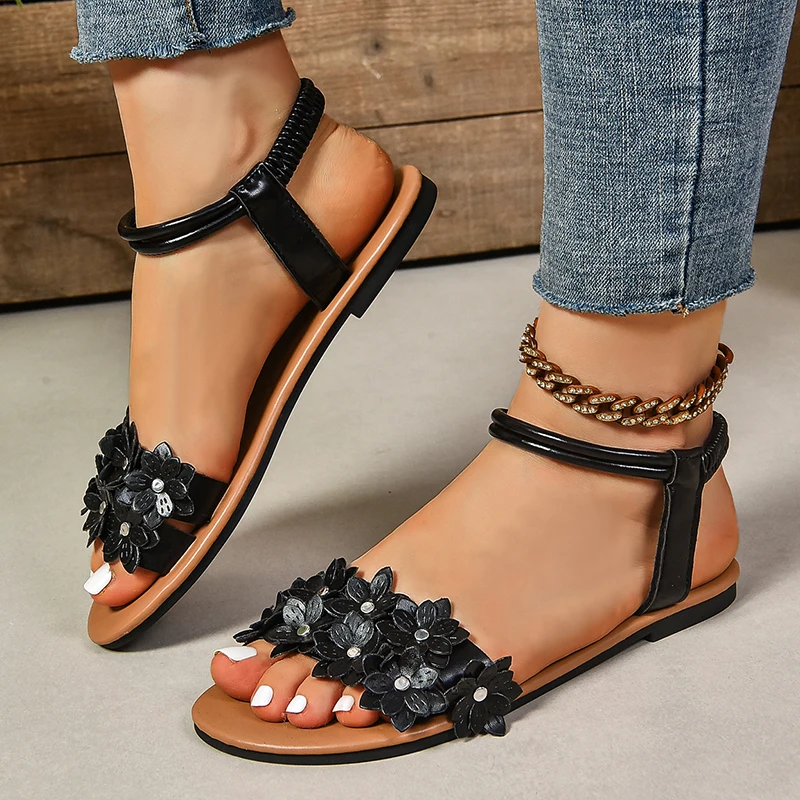 Flower Decoration Flat Sandals - огляд і ціна Ethnic Fashion Women