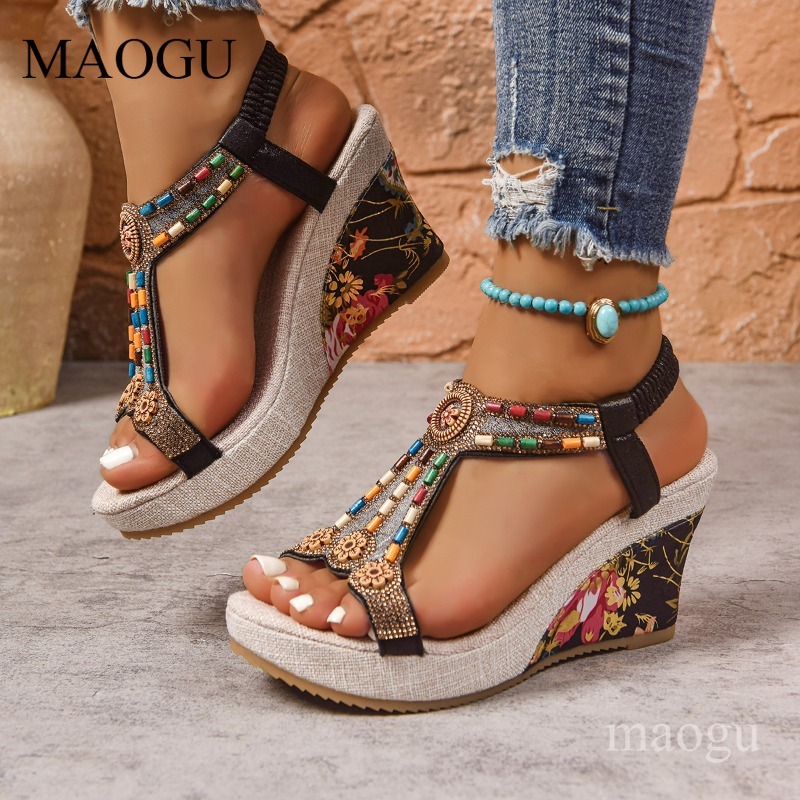 Boho Beaded Floral Wedge Sanda - огляд і ціна Ethnic Modern Fashion