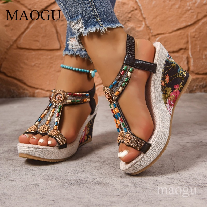 Boho Beaded Floral Wedge Sanda - огляд і ціна Ethnic Modern Fashion