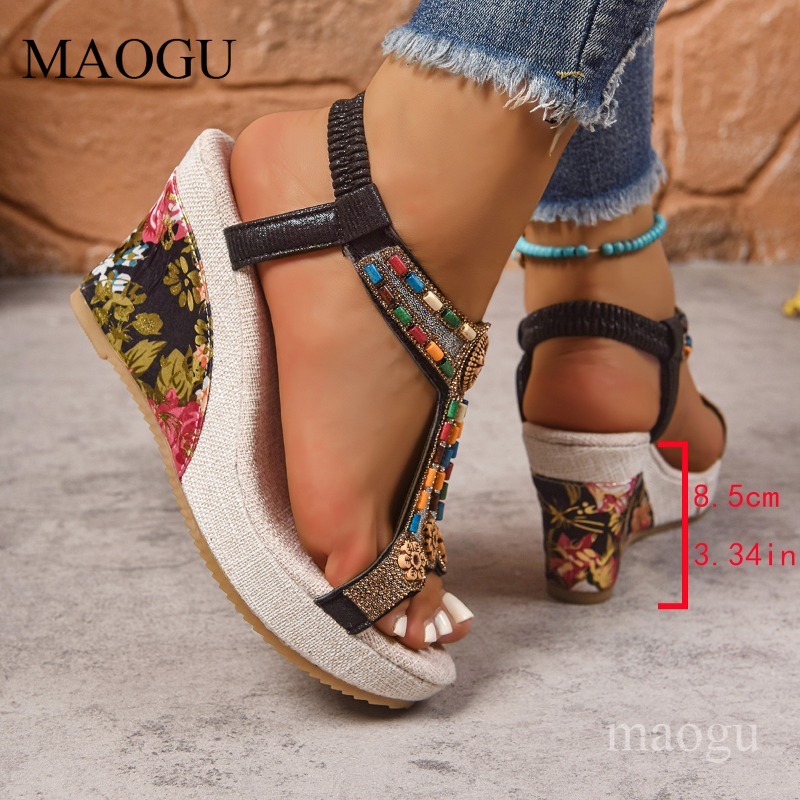 Boho Beaded Floral Wedge Sanda - огляд і ціна Ethnic Modern Fashion